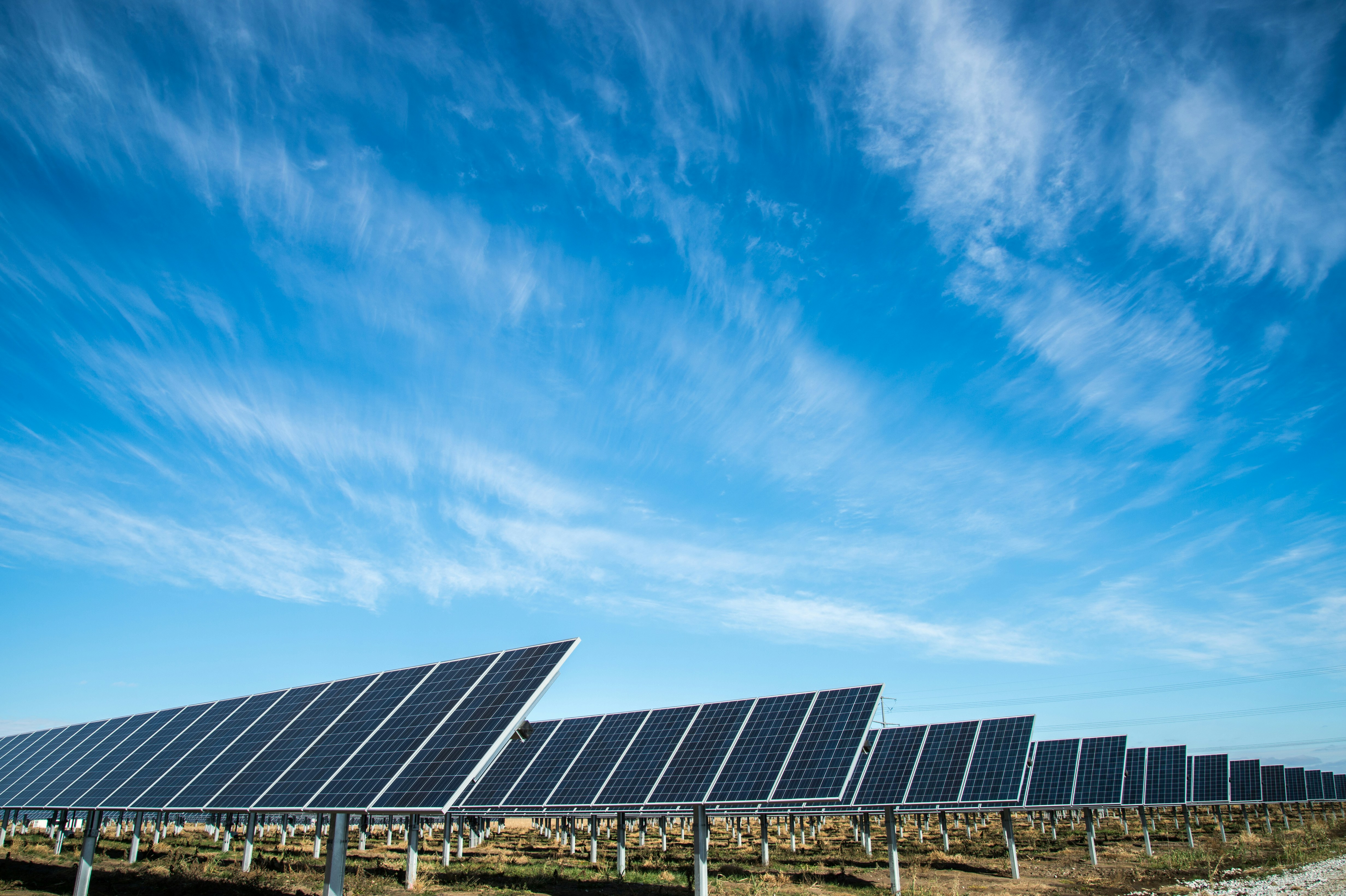 the green field with solar panels